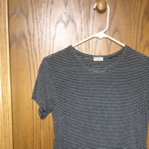 navy and gray striped shirt